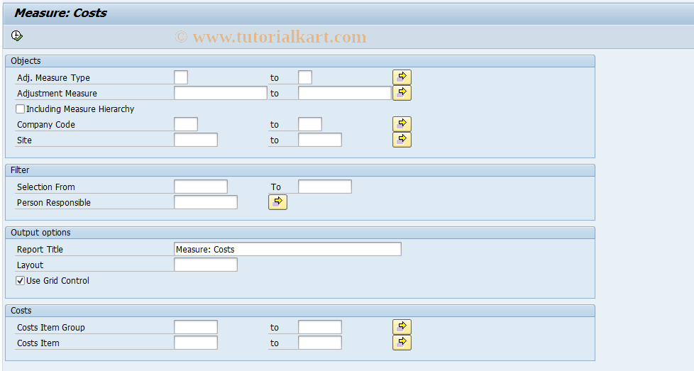 SAP TCode REISAJATCOSTS - Info System: Measure Costs