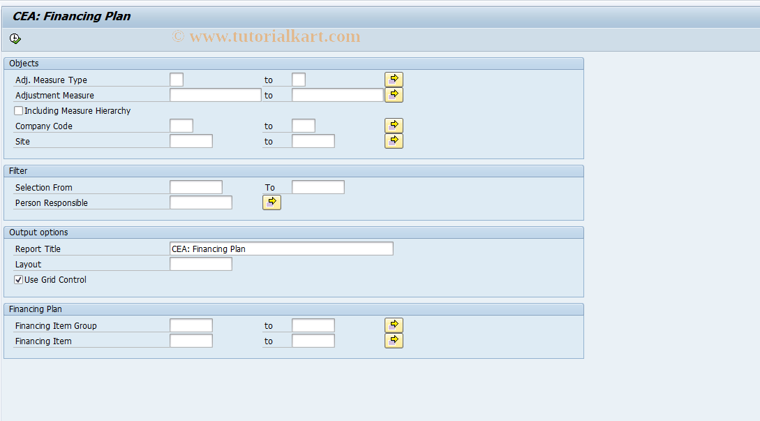 SAP TCode REISAJATFINPLAN - Info System: CEA Financing Plan