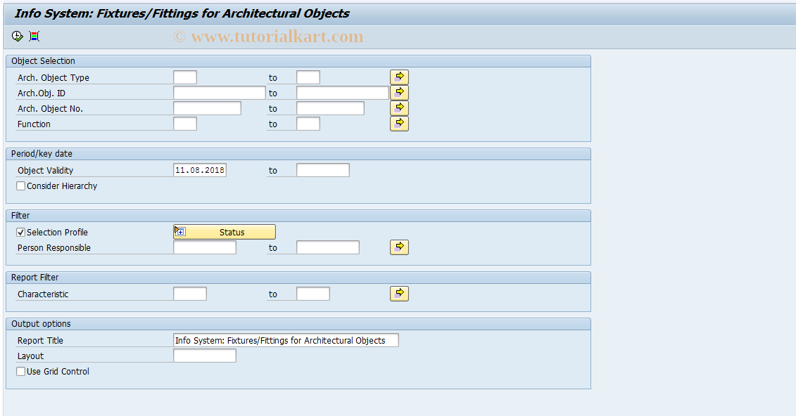 SAP TCode REISAOCT - IS: Fixt./Fittings for Arch. Objects