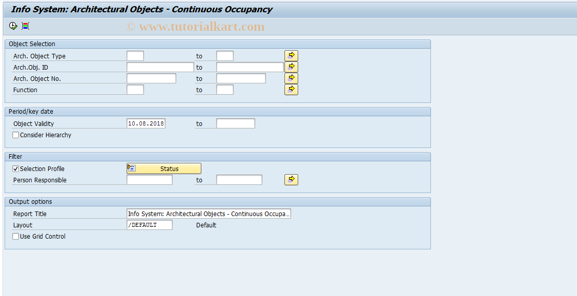 SAP TCode REISAOPO - Info System: Arch.Obj. - Cont.Occup.