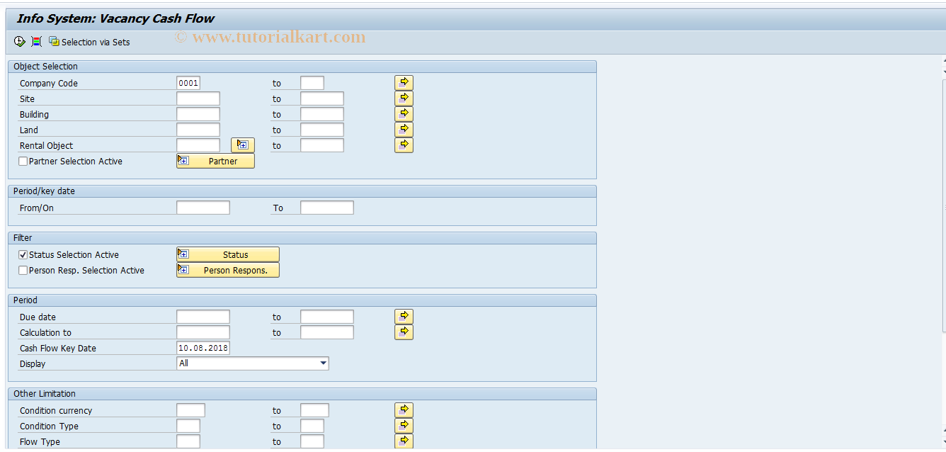 SAP TCode REISCDCFVAC - Info System: Vacancy Cash Flow