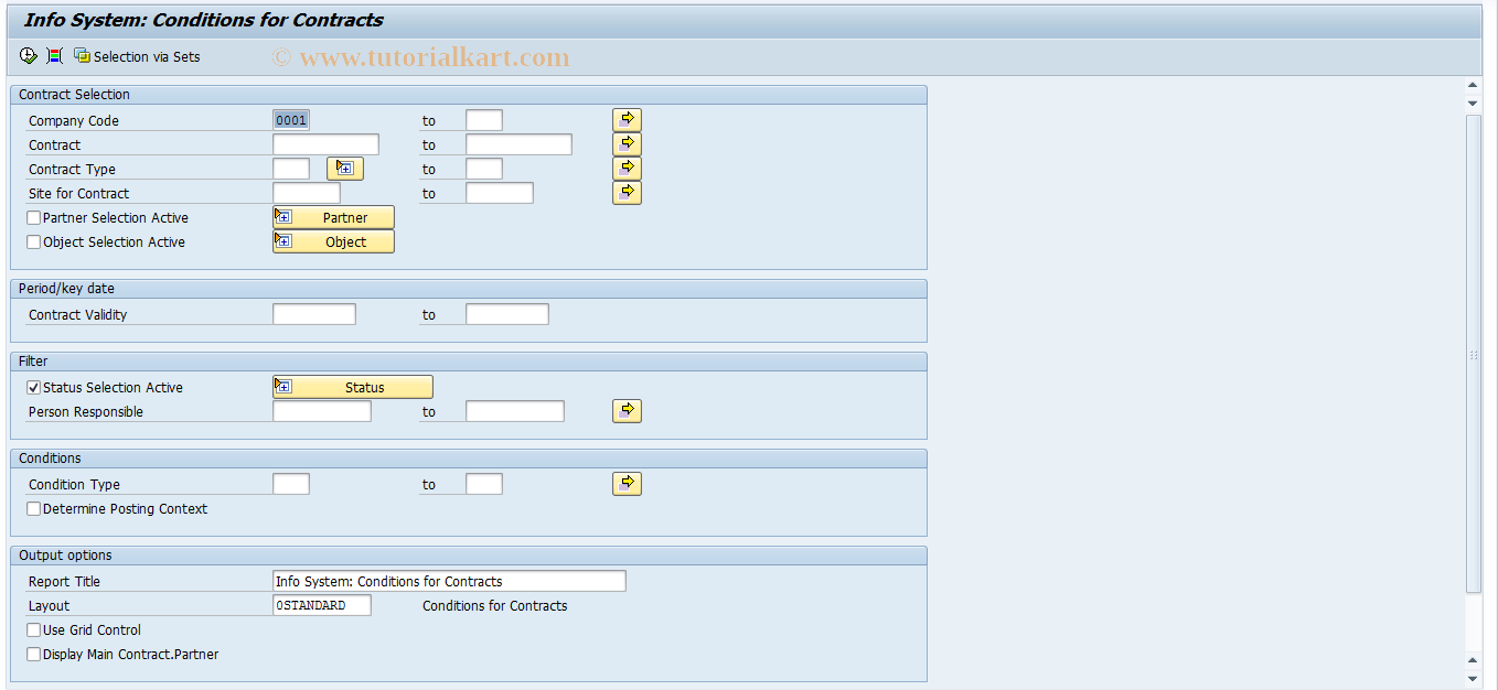 SAP TCode REISCDCN - Info System:Conditions for Contracts