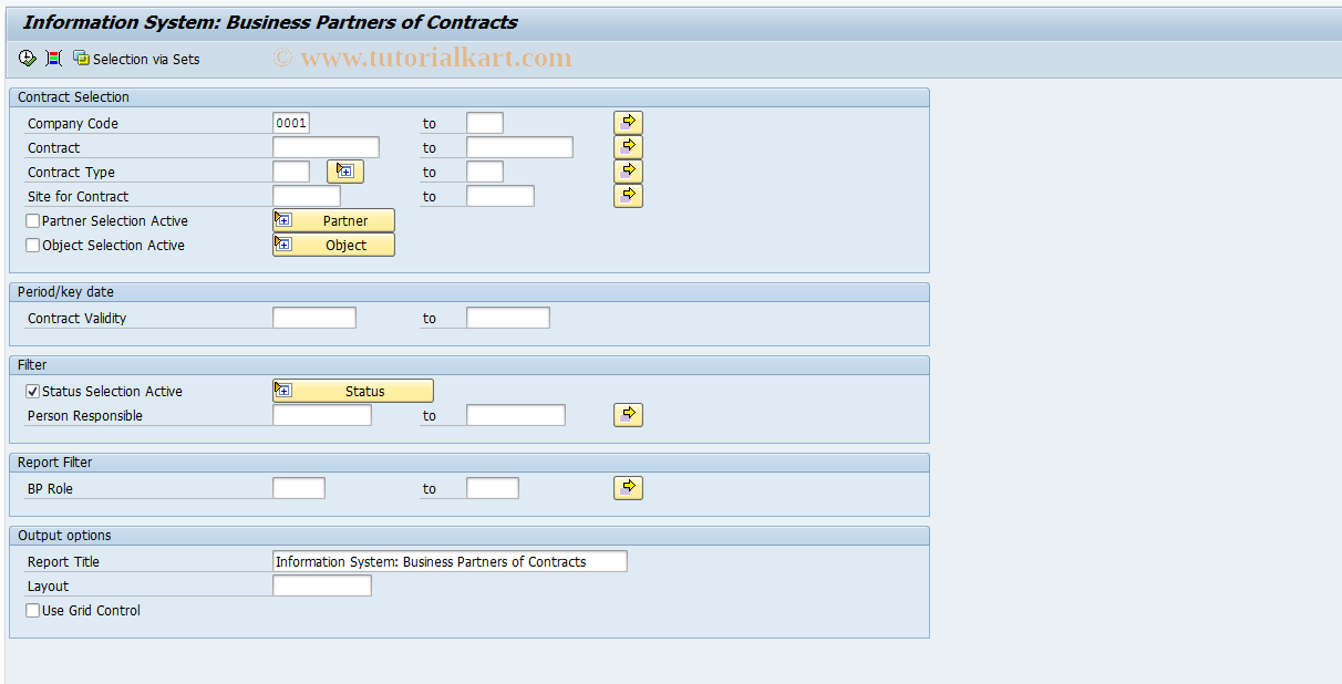 SAP TCode REISCNBP - IS: Business Partners of Contracts