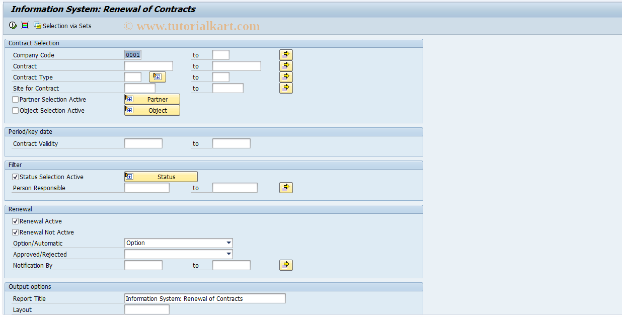 SAP TCode REISCNRN - Infosystem: Renewal of Contracts