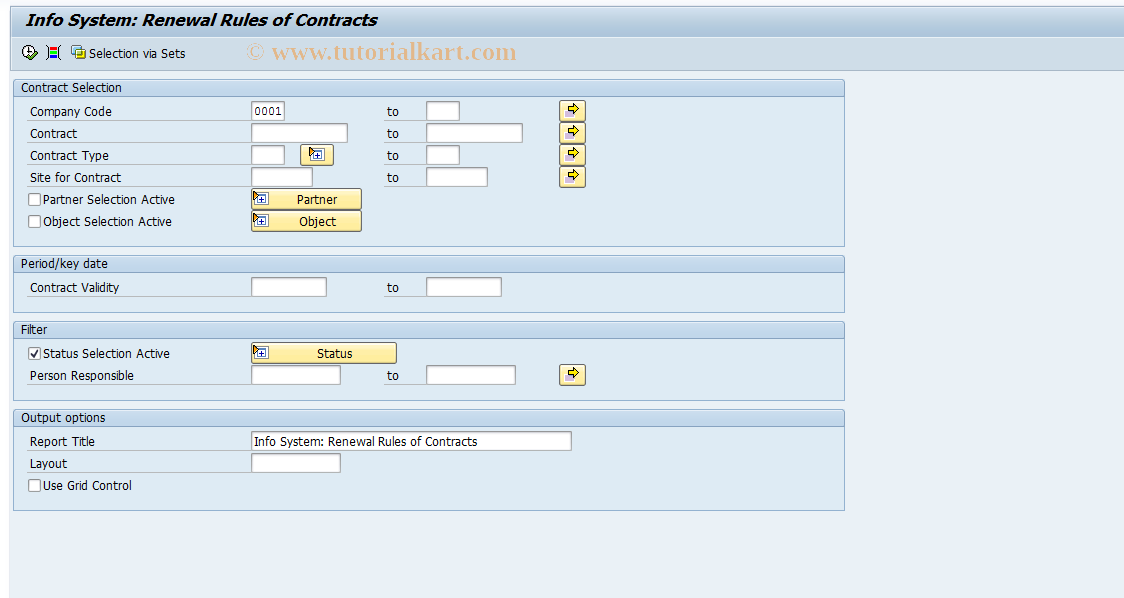 SAP TCode REISCNRNRULE - Info System: Renewal Rules