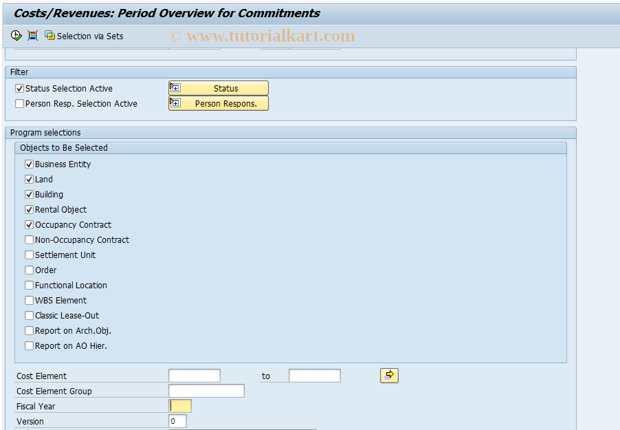 SAP TCode REISCOCSTCMNT - Costs/Revenue: Commitment Overview