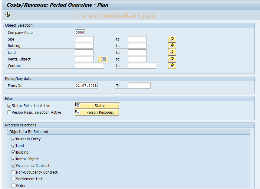 SAP TCode REISCOCSTPLN - Costs/Revenue: Plan Overview