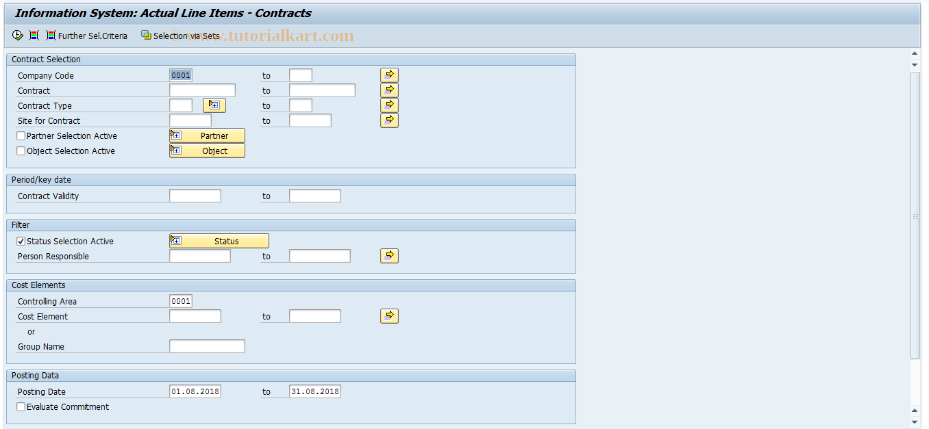 SAP TCode REISCOLICN - Line Items of Contracts