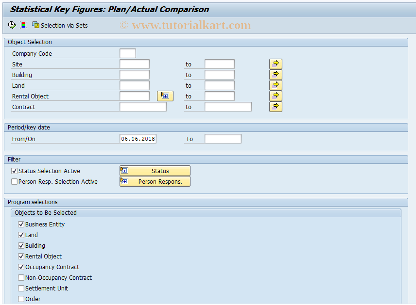 SAP TCode REISCOSKFACTPLN -  Statistical Key Fig: Plan/Actual Comparison