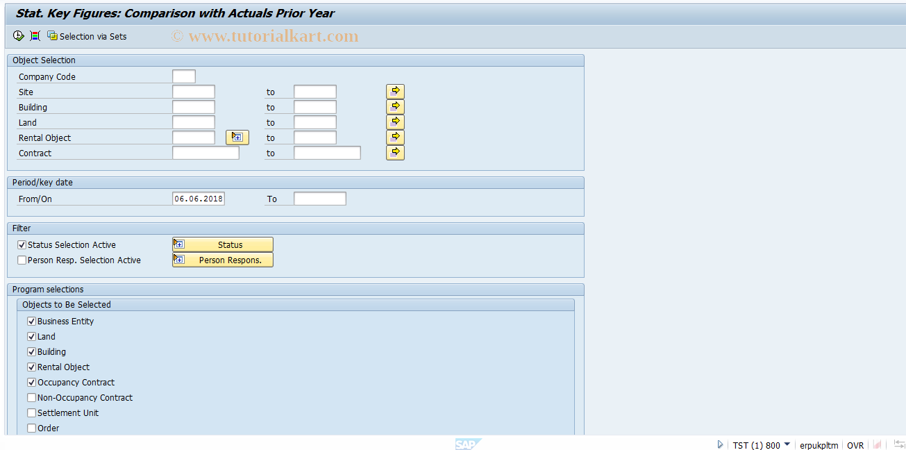 SAP TCode REISCOSKFACTPRE -  Statistical Key Fig: Compar. Actual PrevYr