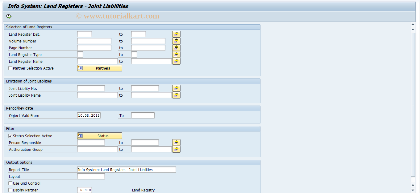 SAP TCode REISLRJL - Info System: Land Reg. - J.Liability