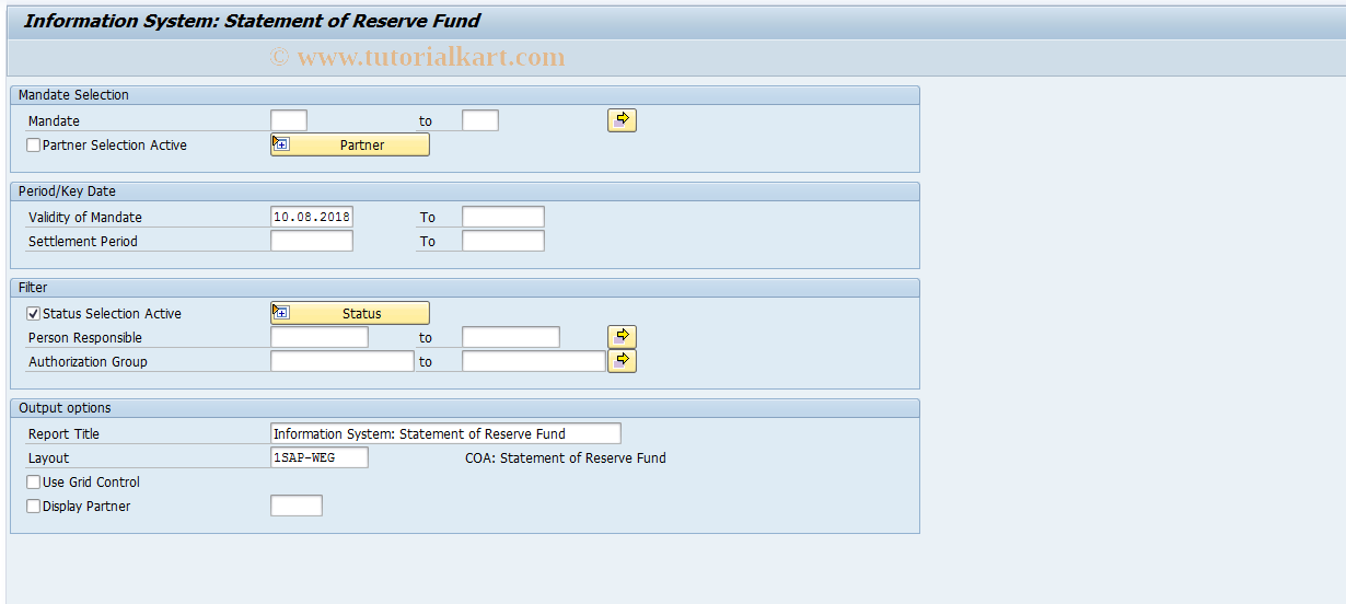 SAP TCode REISMMCAP - InfoSystem:Statement of Reserve Fund