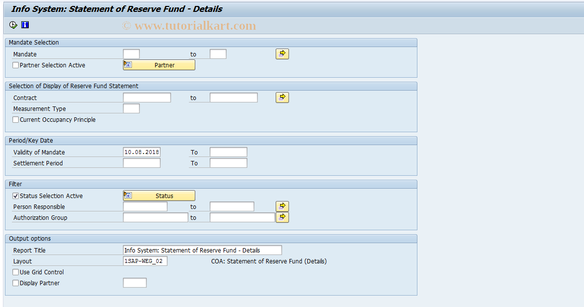 SAP TCode REISMMCAPD - Info Syst: Reserve Fund Stmt Details