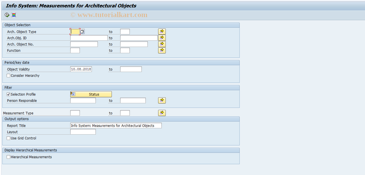 SAP TCode REISMSAO - InfoSystem: Measurements f.Arch. Obj