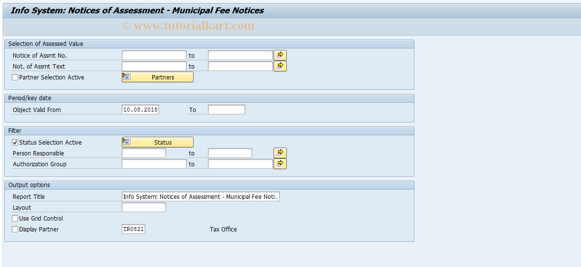 SAP TCode REISNAMF - Info System: Not. of Assessmt - Muni