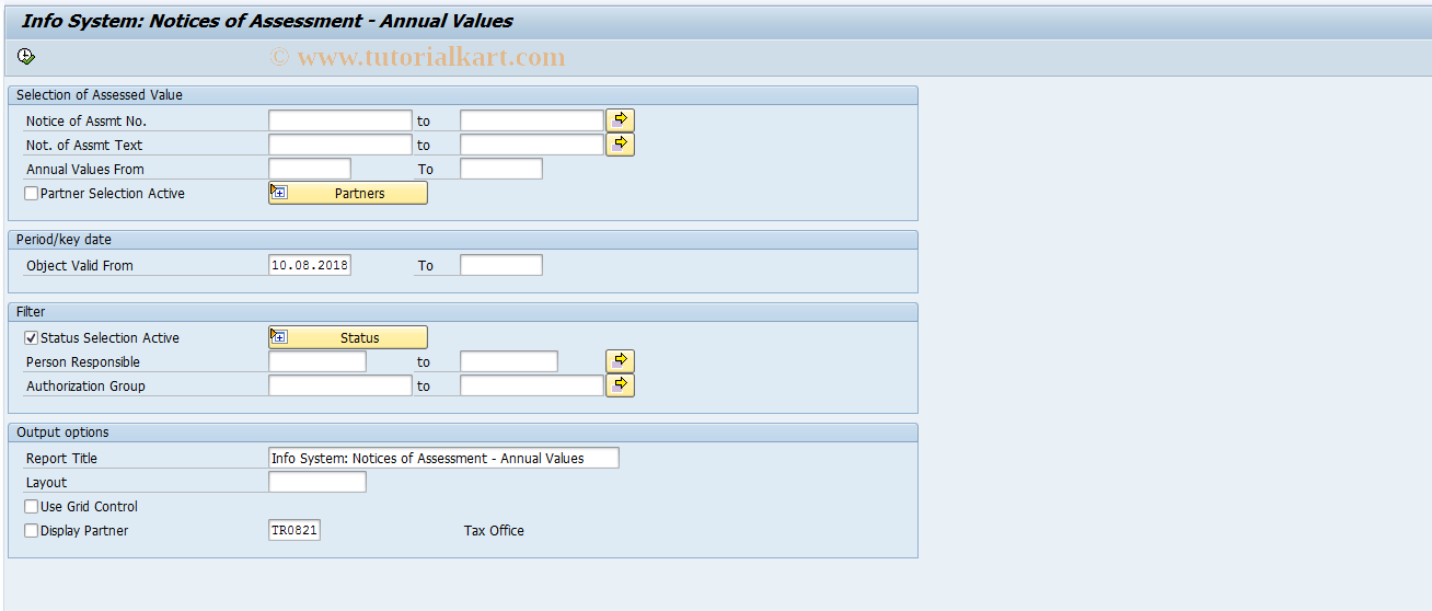 SAP TCode REISNAVL - InfoSystem: Assessmt Not.-Annual Valuation 