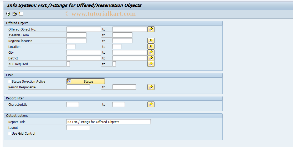 SAP TCode REISOOCTOR - IS: Fixt./Fittings for Offered Obj.