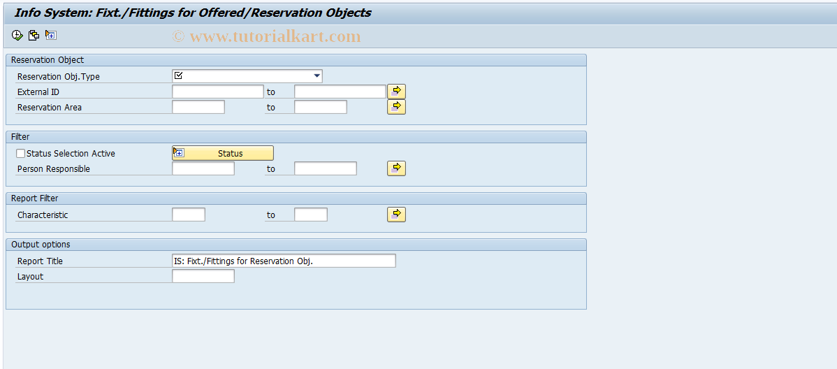 SAP TCode REISOOCTRS - IS: Fixt./Fittings for Reserv. Obj.