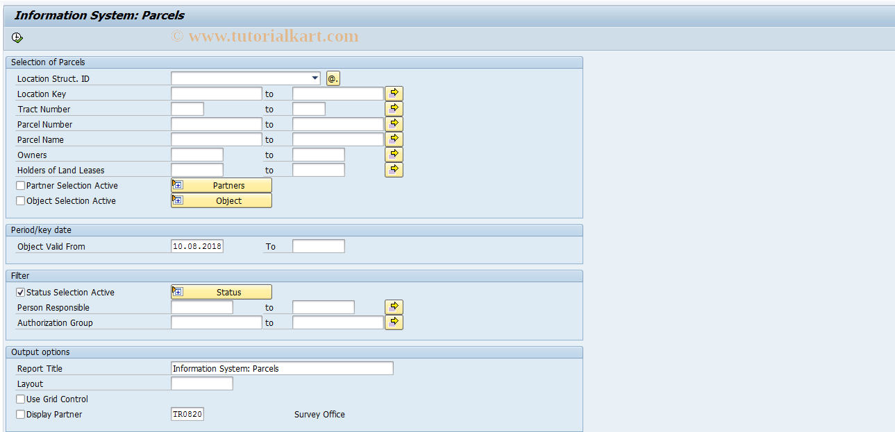 SAP TCode REISPL - Information System: Parcels