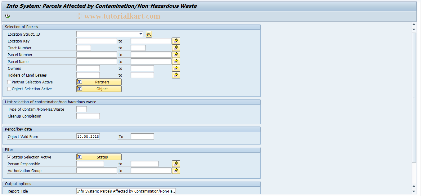 SAP TCode REISPLCS - Info System: Contaminated Parcels