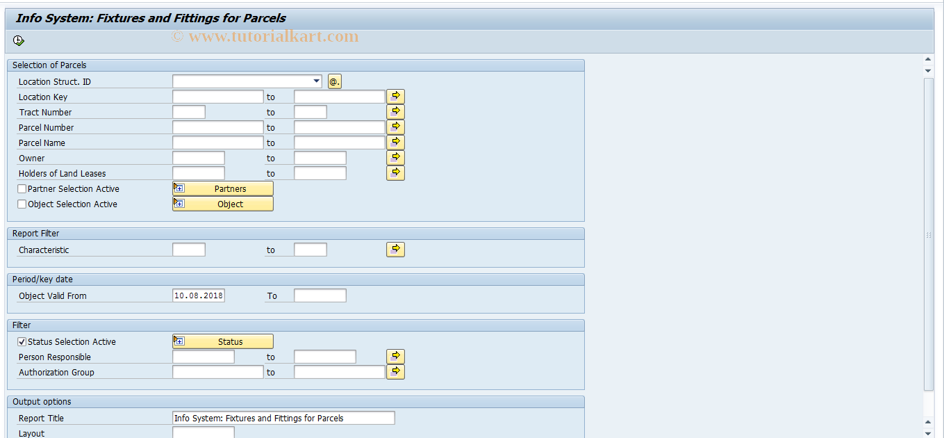 SAP TCode REISPLCT - Info System: Fixt./Fit. for Parcel