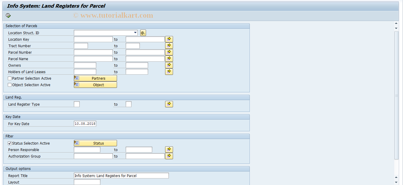 SAP TCode REISPLLR - InfoSystem: Land Registers f. Parcel