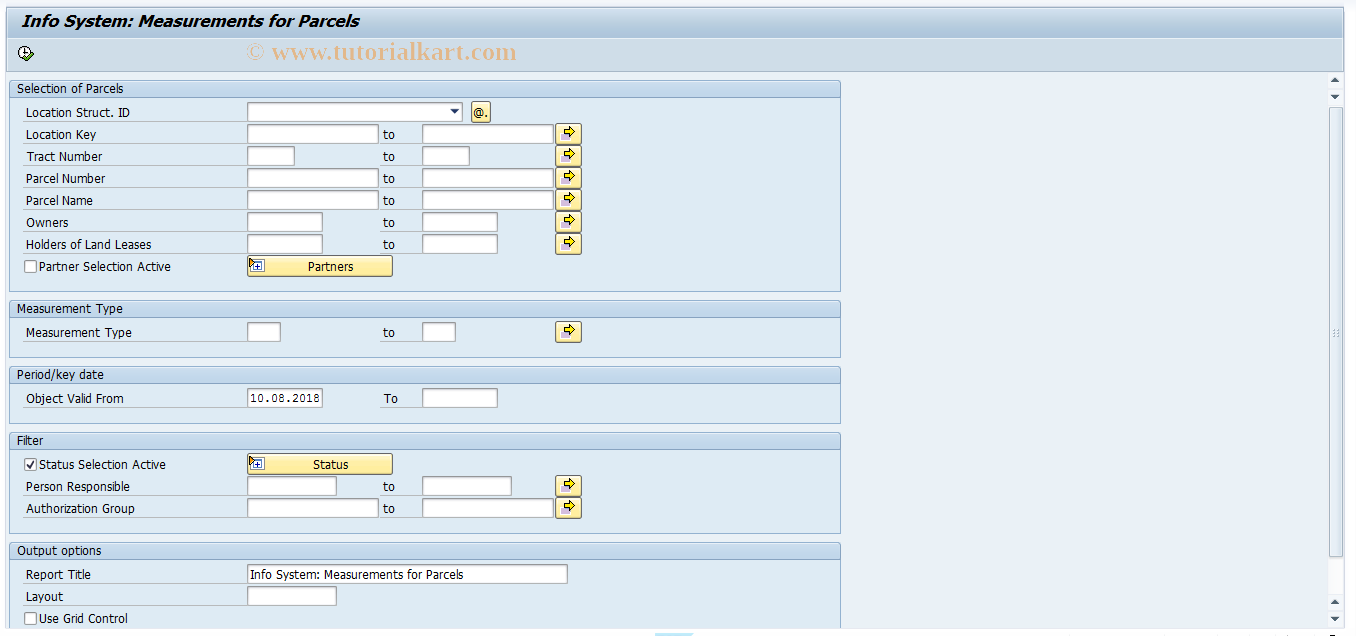 SAP TCode REISPLMS - Info System: Parcels - Measurements