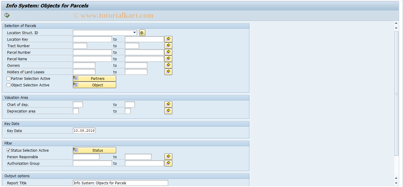 SAP TCode REISPLOBJ - Info System: Objects for Parcels