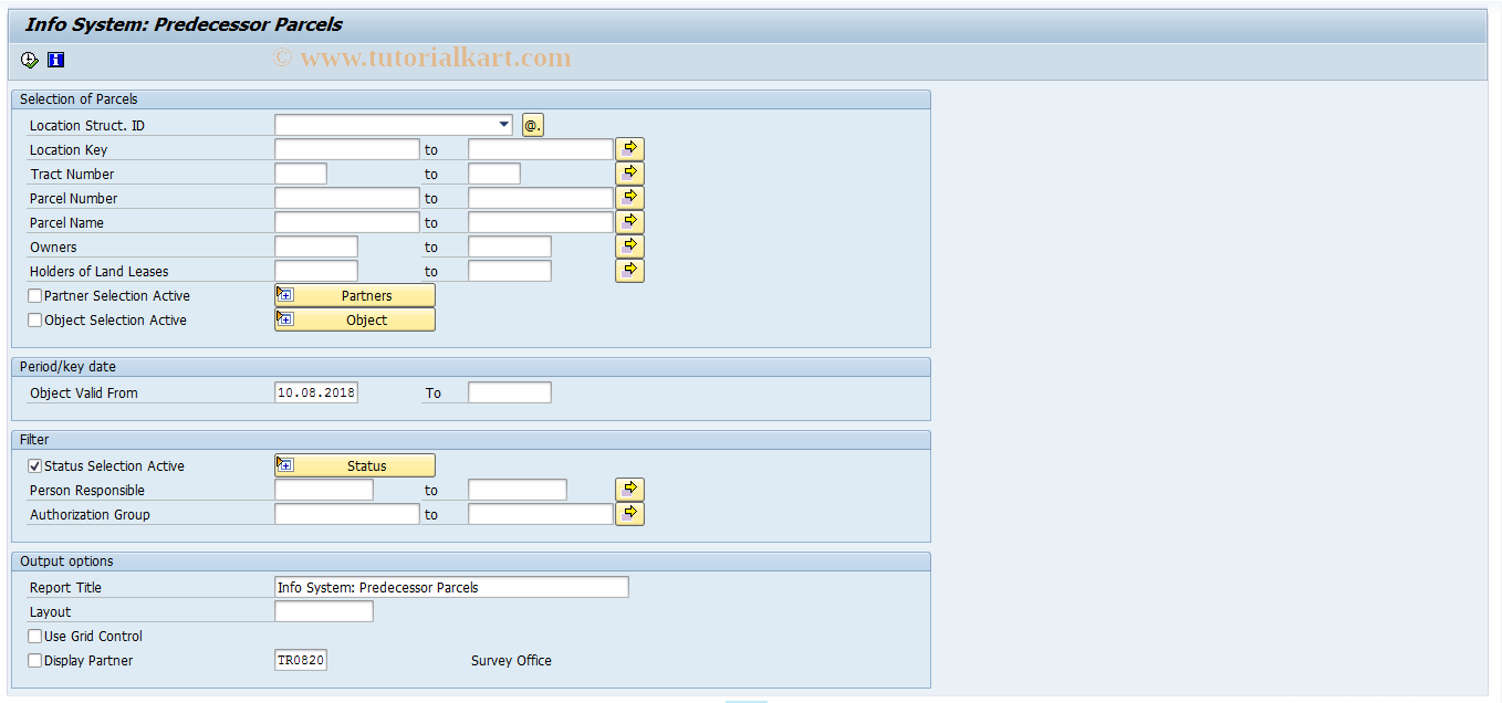 SAP TCode REISPLP - Info System: Predecessor Parcels