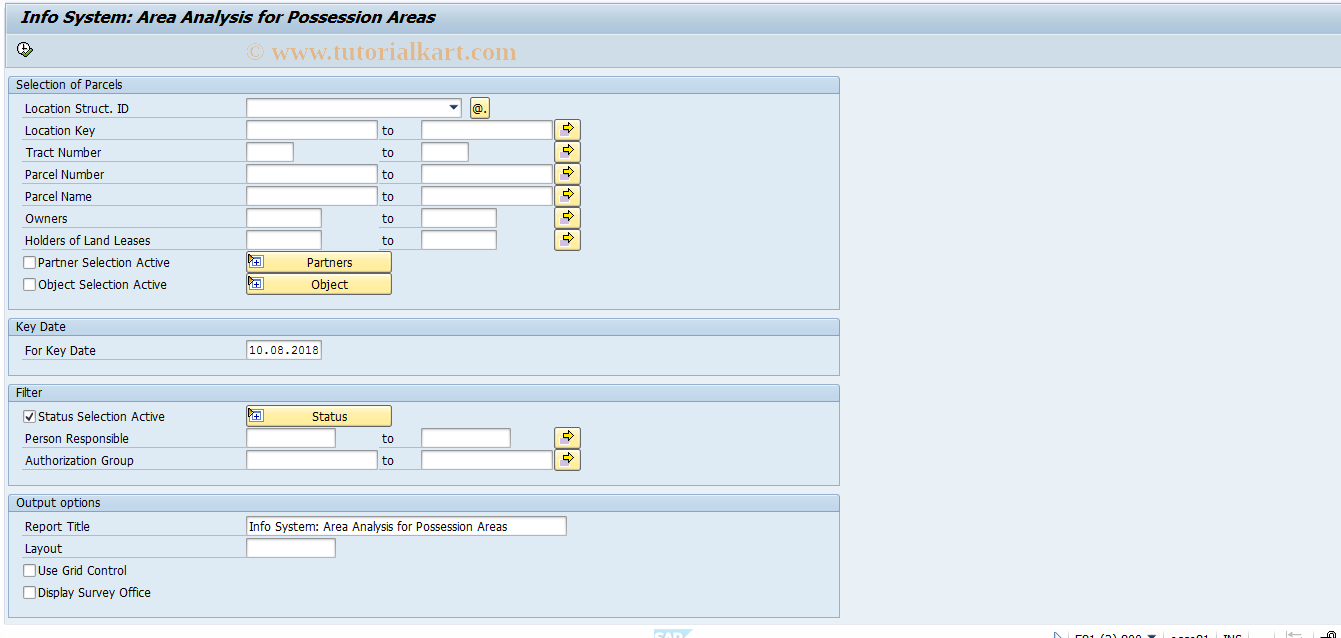 SAP TCode REISPLPF - Info System: Area Analysis