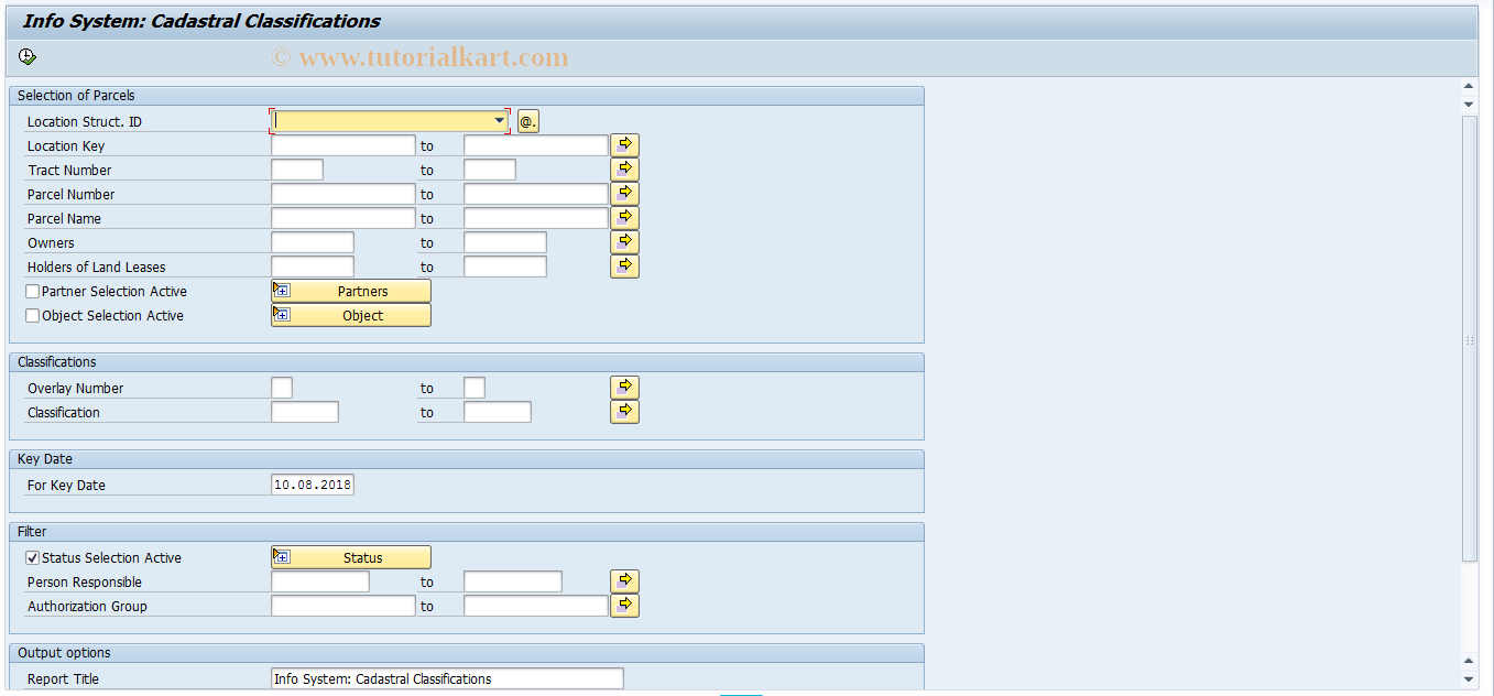 SAP TCode REISPLSL - Info System: Cad. Classifications