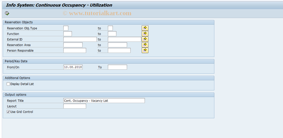 SAP TCode REISPOCAP - Info System: Cont. Occupancy List