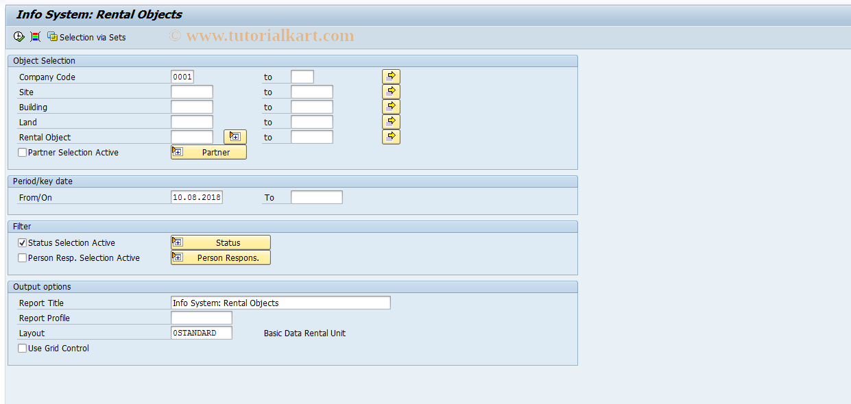 SAP TCode REISRO - Info System: Rental Objects