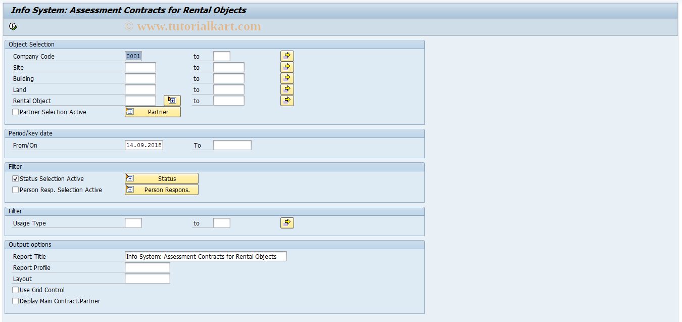 SAP TCode REISROAS - Rental Objects -Assessment Contracts