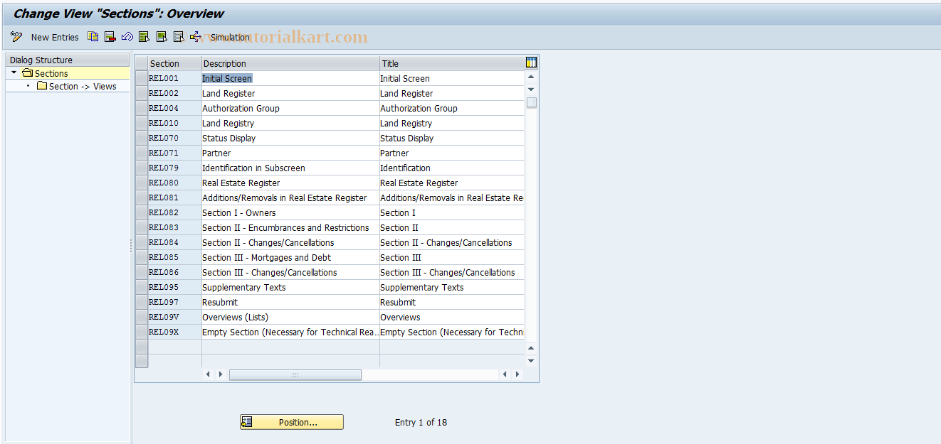 SAP TCode RELML00004 - L0: Sections