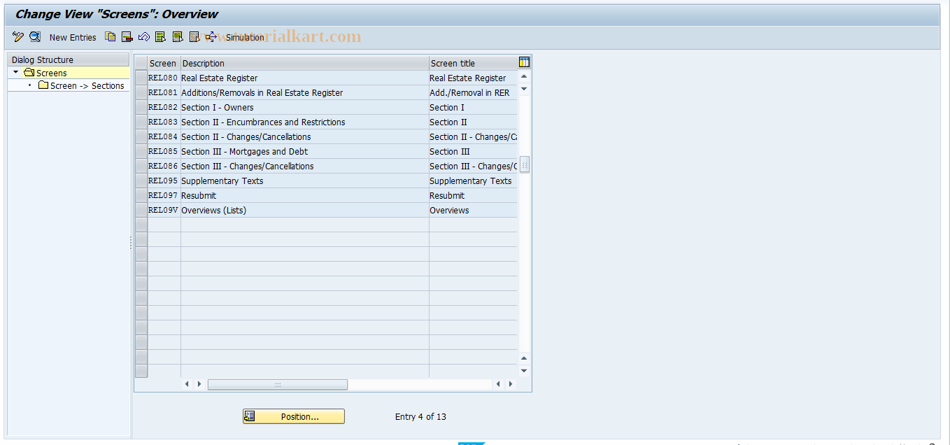 SAP TCode RELML00005 - L0: Screens