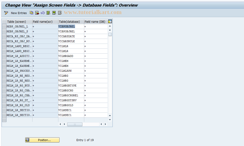 SAP TCode RELML00011 - L0: Assignment Scrn Field->DB Field