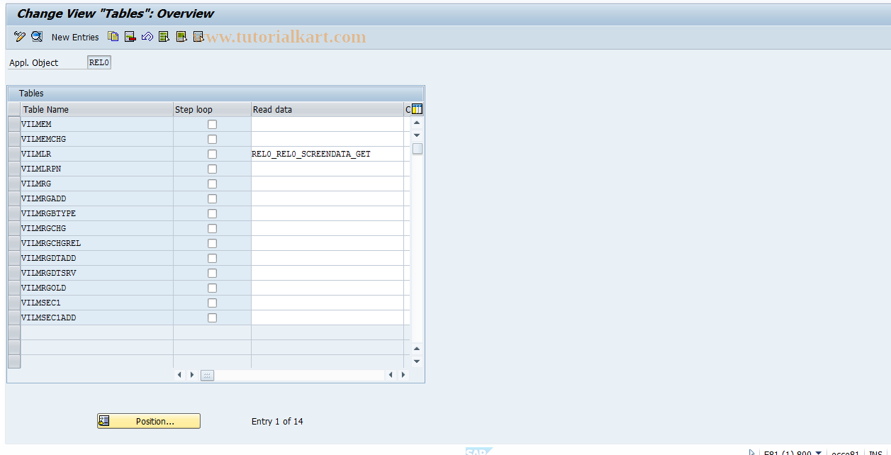 SAP TCode RELML00016 - L0: Tables