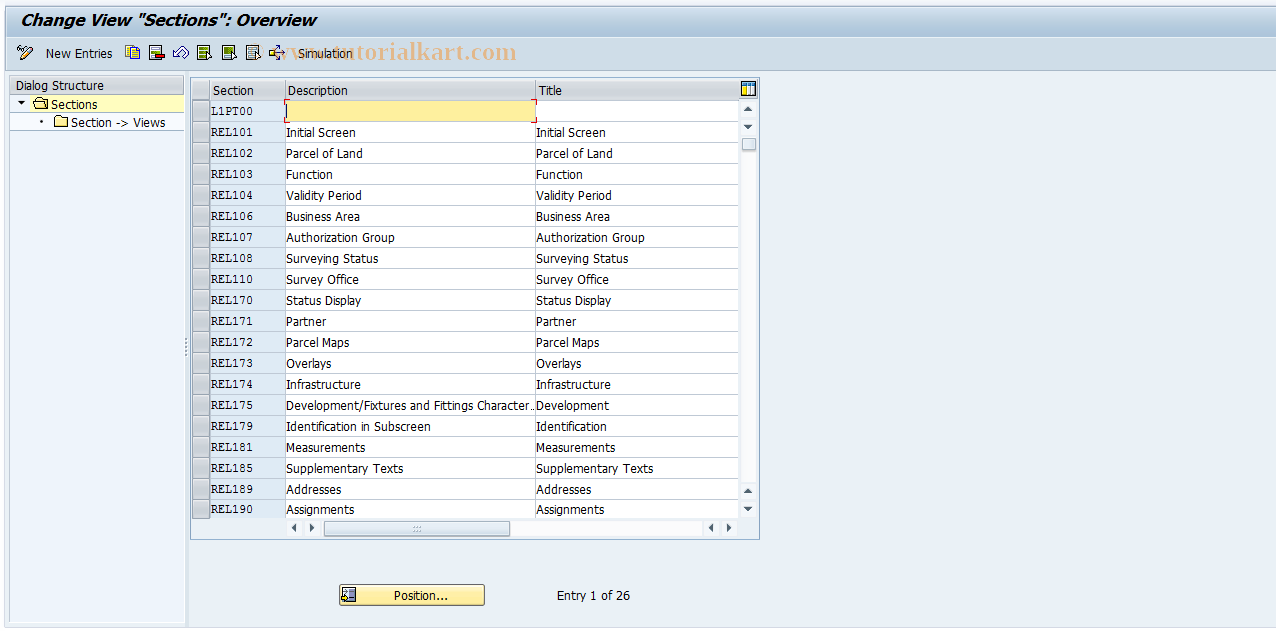 SAP TCode RELML10004 - L1: Sections