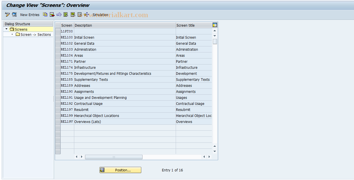 SAP TCode RELML10005 - L1: Screens