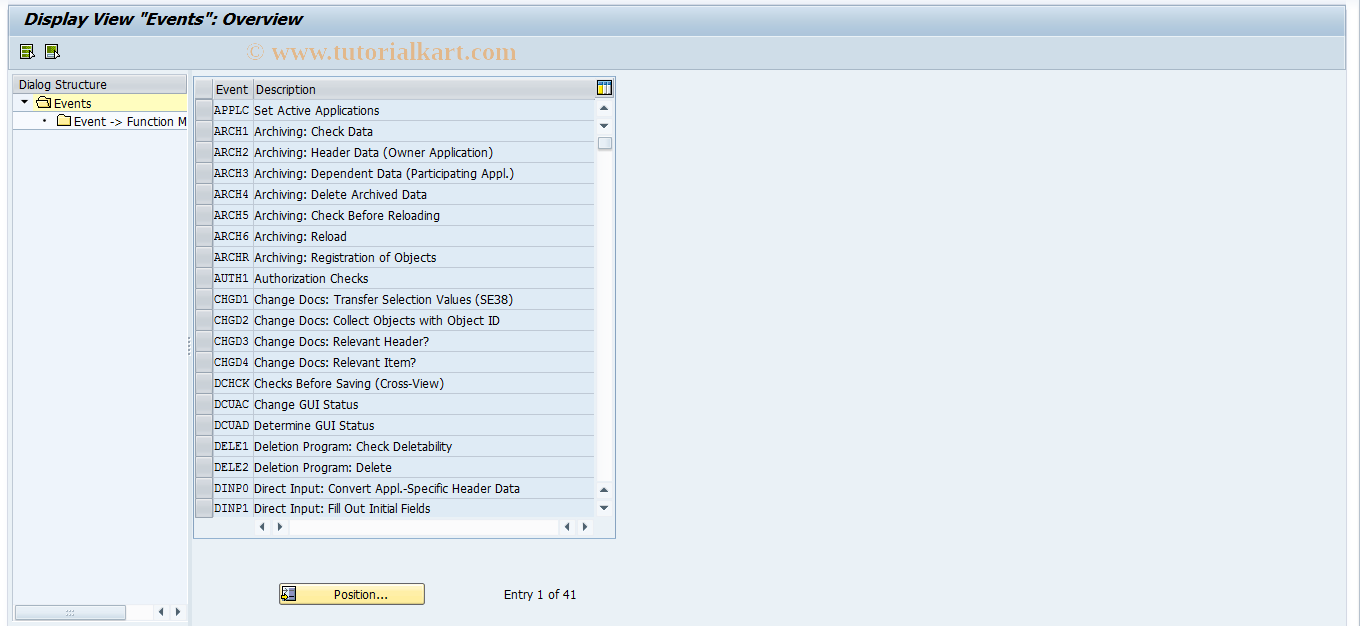 SAP TCode RELML10007 - L1: Events