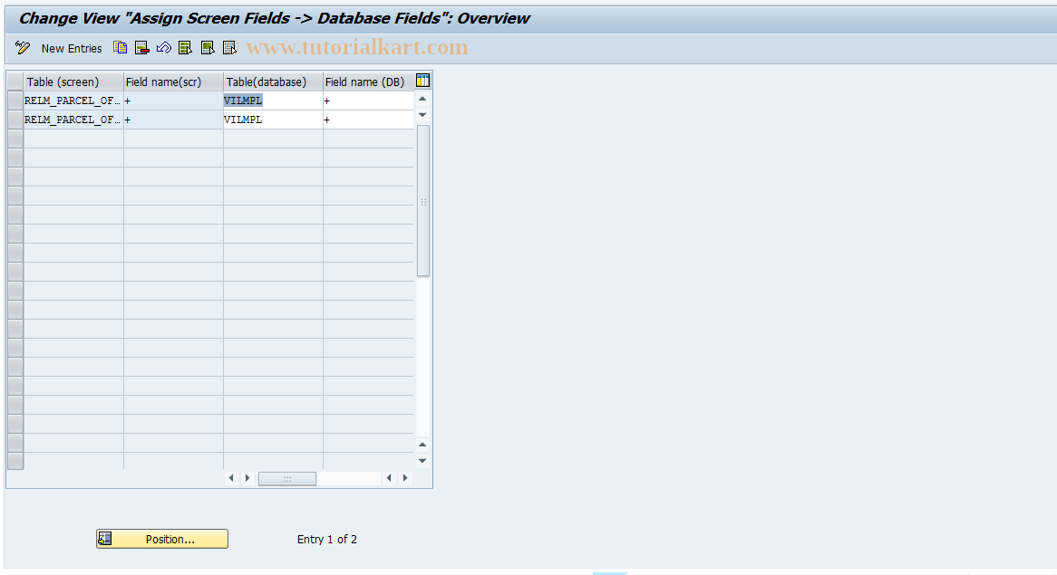 SAP TCode RELML10011 - L1: Assignment Screen Field->DB Field