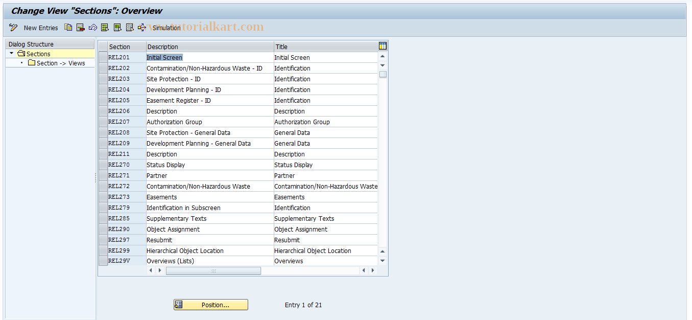 SAP TCode RELML20004 - L2: Sections