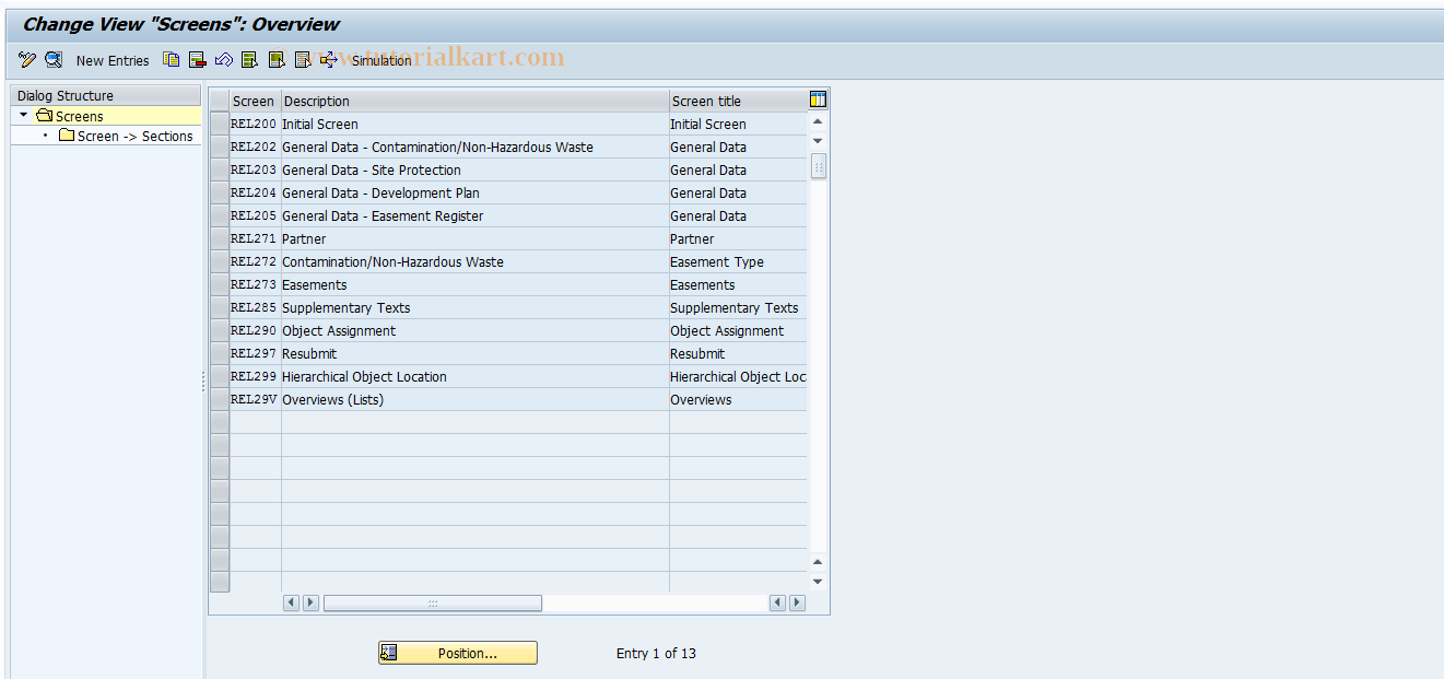 SAP TCode RELML20005 - L2: Screens