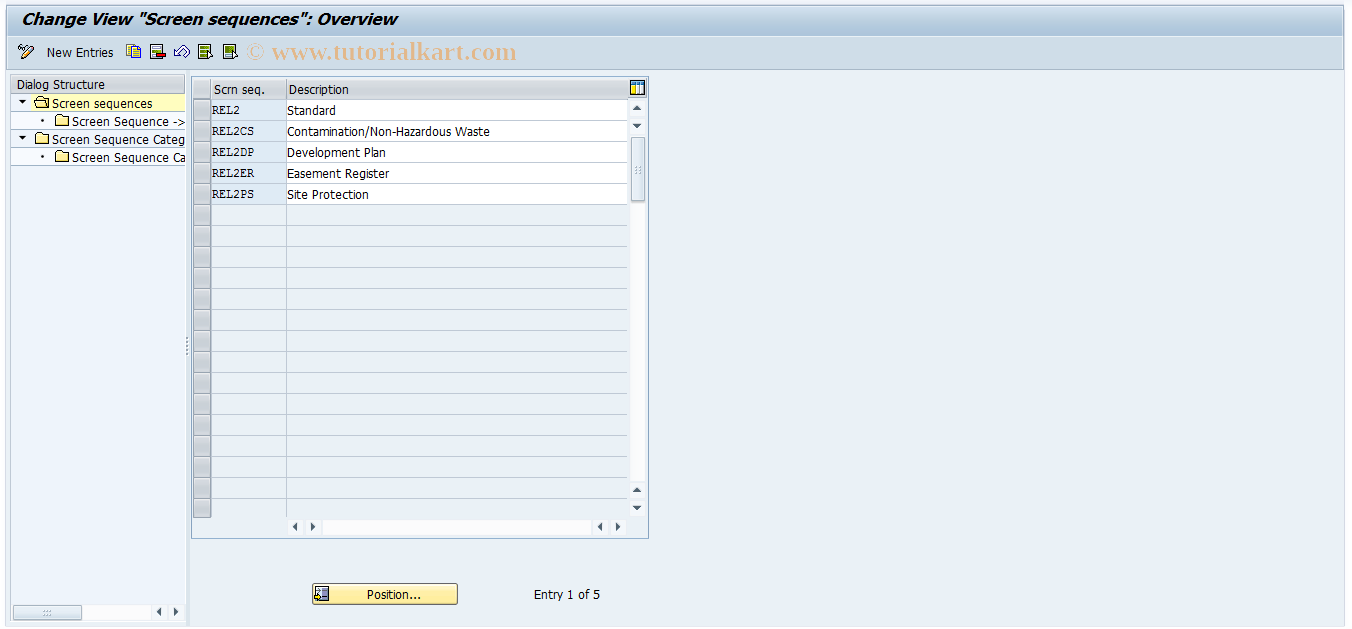 SAP TCode RELML20006 - L2: Screen Sequences