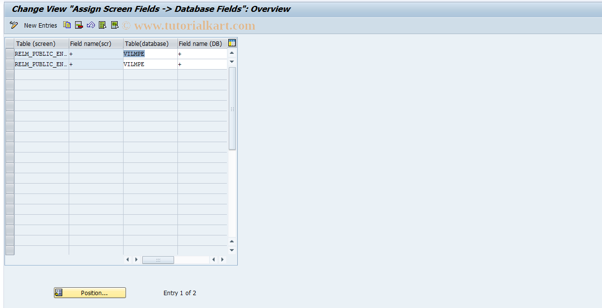 SAP TCode RELML20011 - L2: Assignmt Screen Field->DB-Field