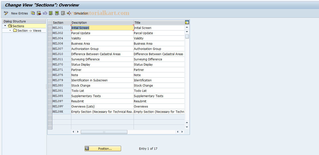 SAP TCode RELML30004 - L3: Sections