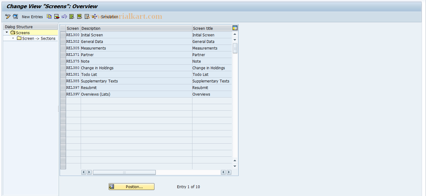 SAP TCode RELML30005 - L3: Screens