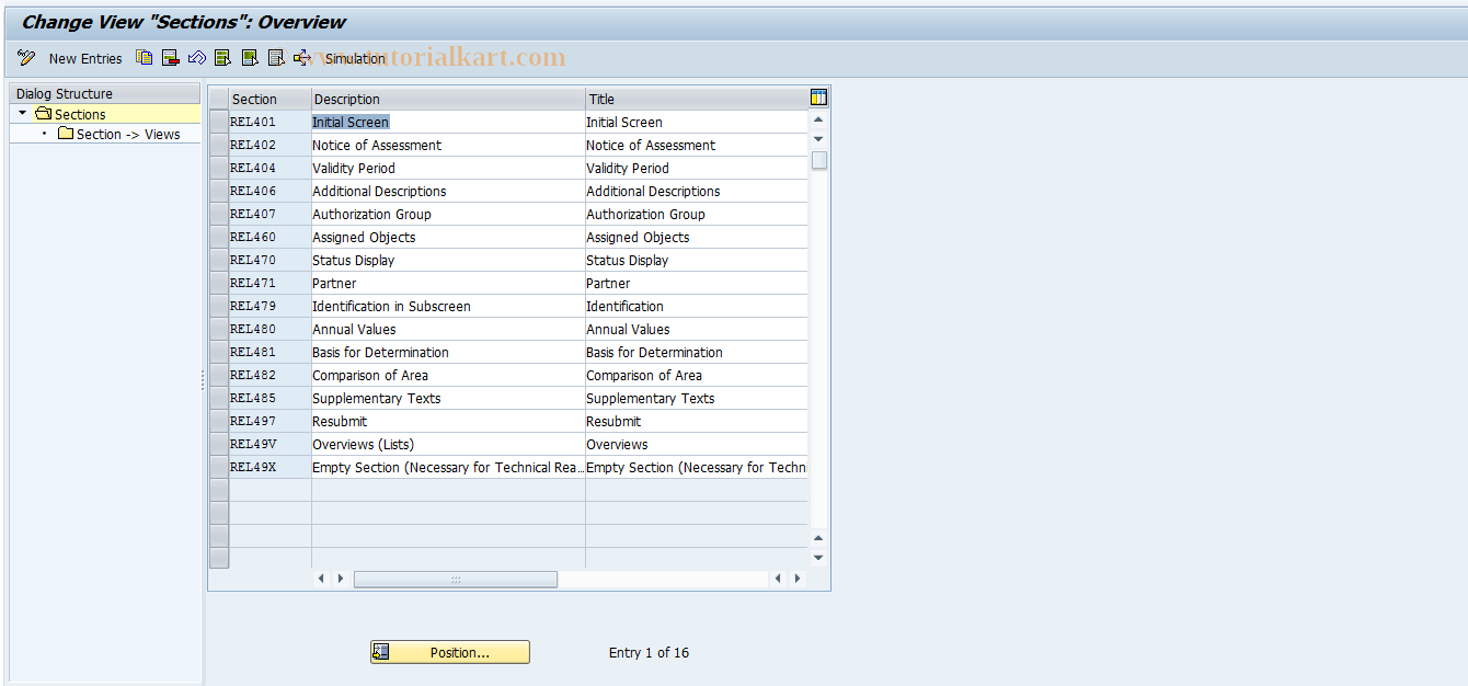 SAP TCode RELML40004 - L4: Sections