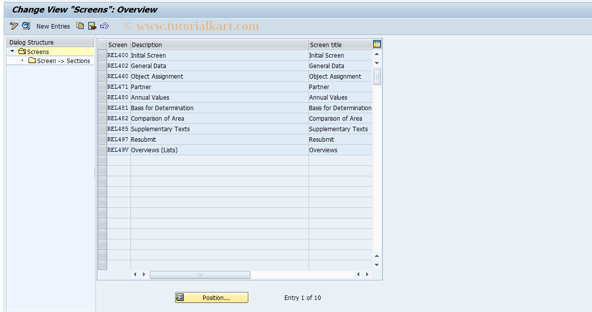 SAP TCode RELML40005 - L4: Screens